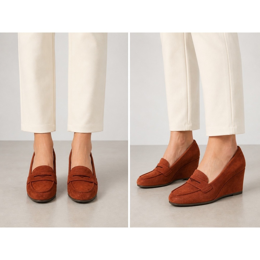 Soda Women's 7.5 Rust Suede Wedge Loafers Slip On Platform Casual Shoes